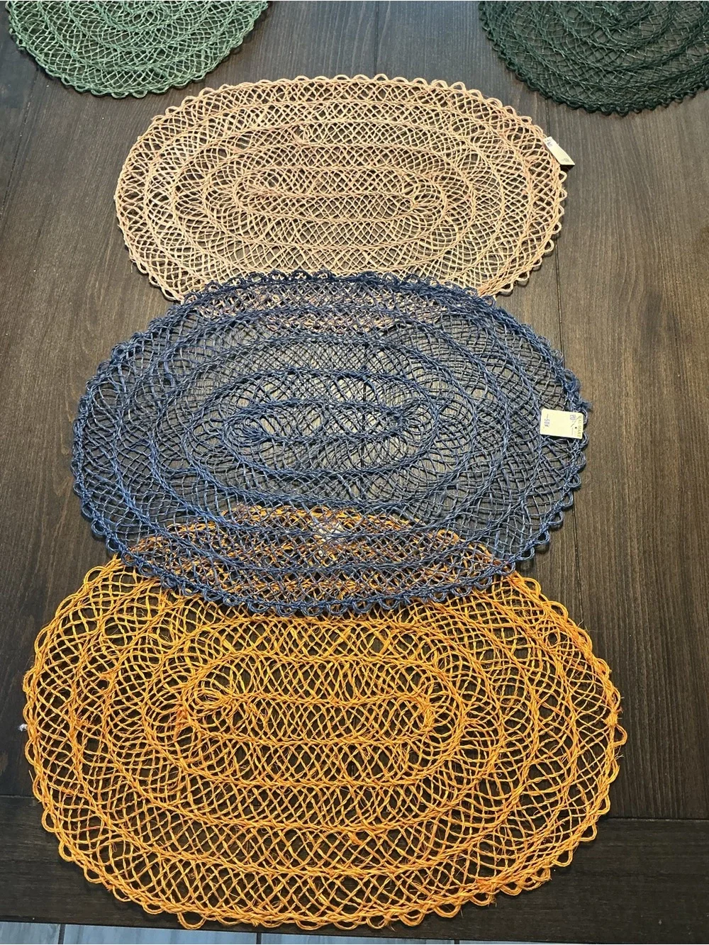 Vintage 70s Abaca Fiber Woven Oval Placemats Set of 6 Boho MCM